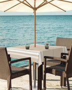 Queenker Outdoor Tablecloth With Umbrella Hole, Khaki And White Stripe Square Tables Waterproof Tabletop Collection For Patio, G
