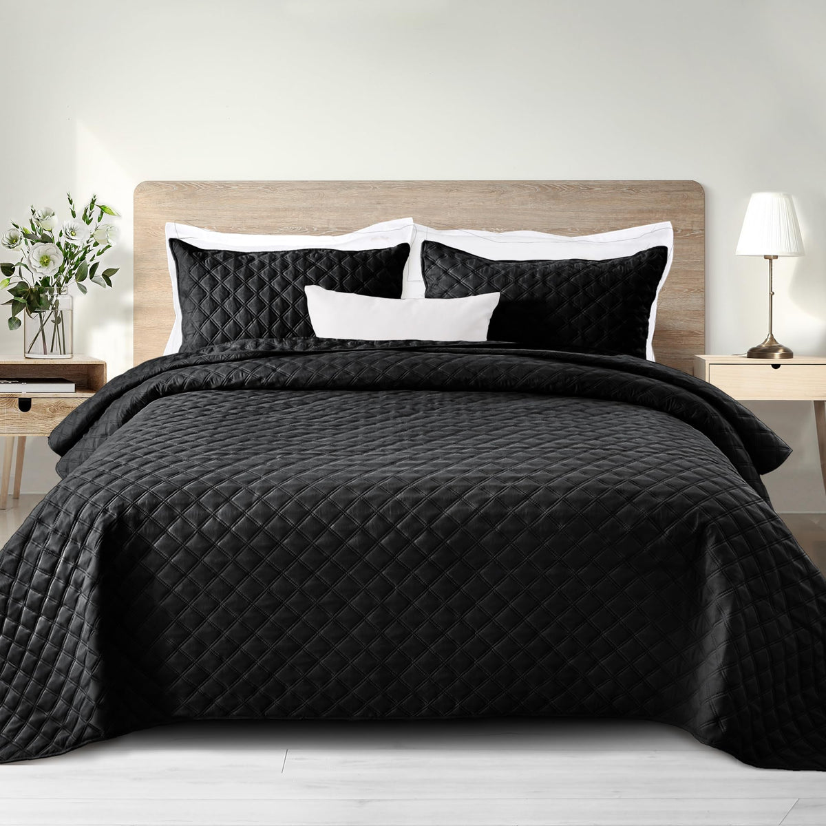 Exclusivo Mezcla Soft Quilt Set King Size, 3 Pieces Lightweight Quilts Black Bedspreads Coverlets Bedding Set For All Seasons, G