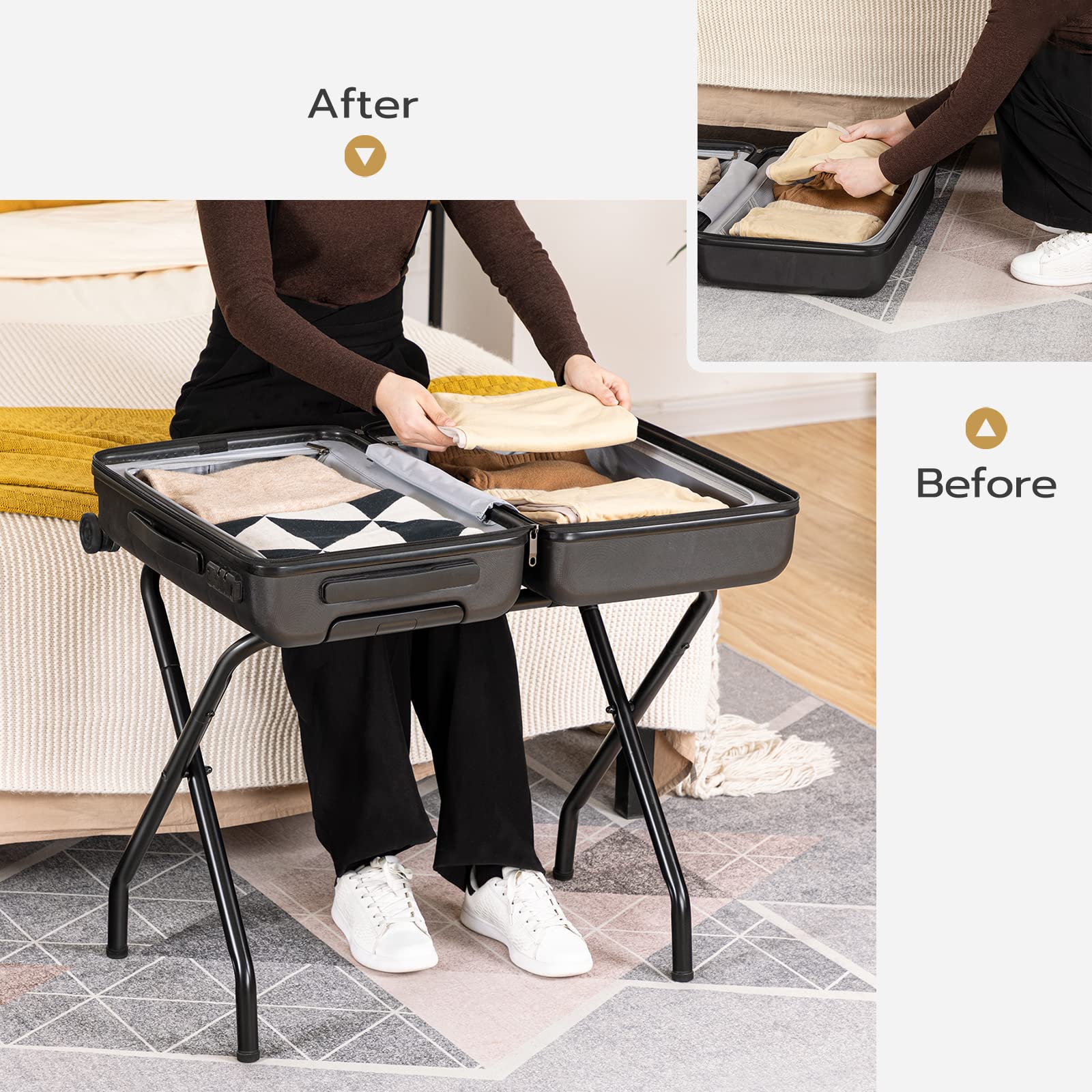 Hoobro Luggage Rack, Pack Of 2, Metal Foldable Suitcase Stand For Guest Room, Holds Up To 100 Lb, 27 X 15.3 X 22 Inches, Steel F