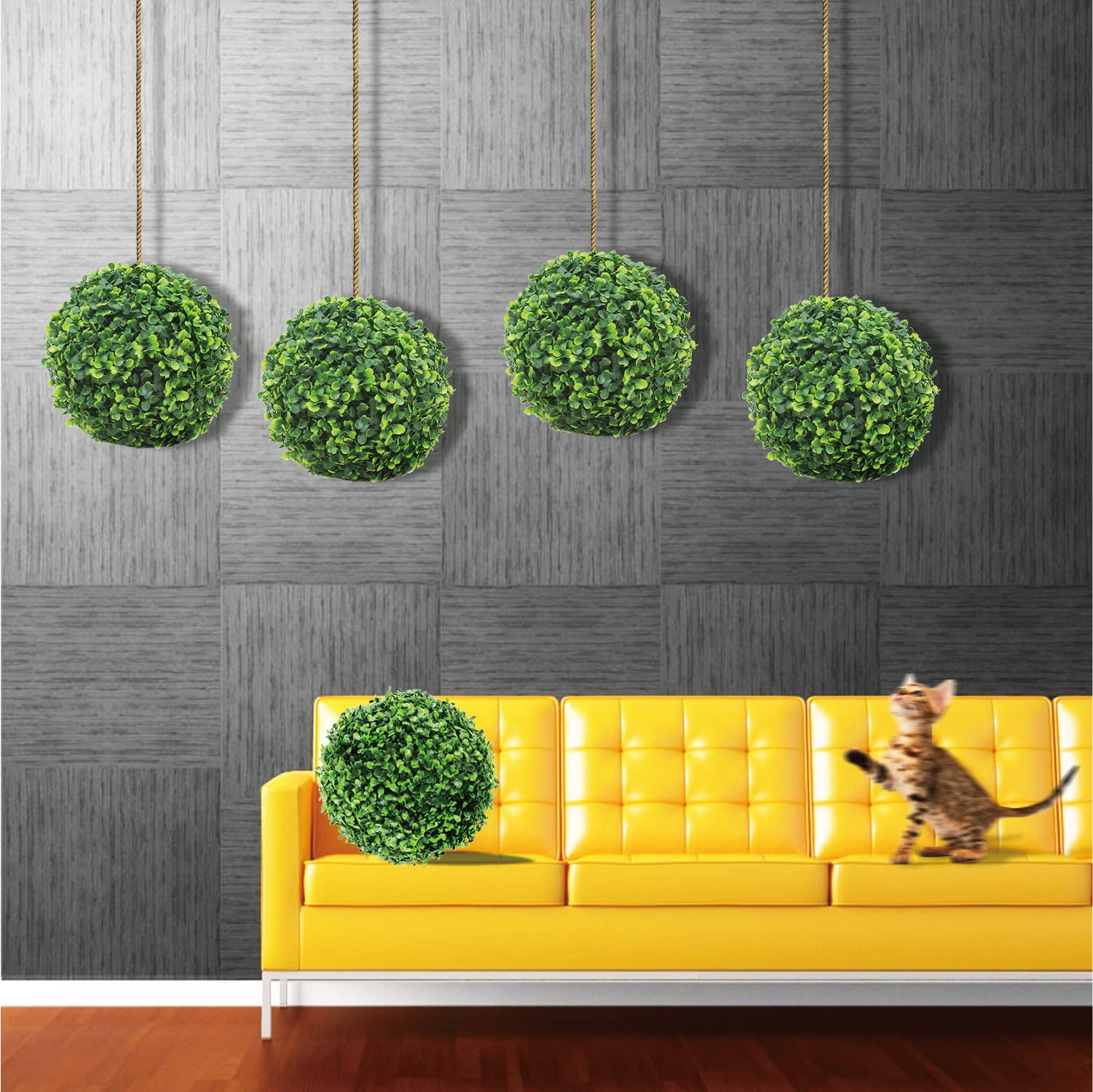 Ecoopts 11'' Artificial Topiary Ball Lifelike Plants Greeny Boxwood Decoration For Home Garden Porch Backyard Wedding Party Indo