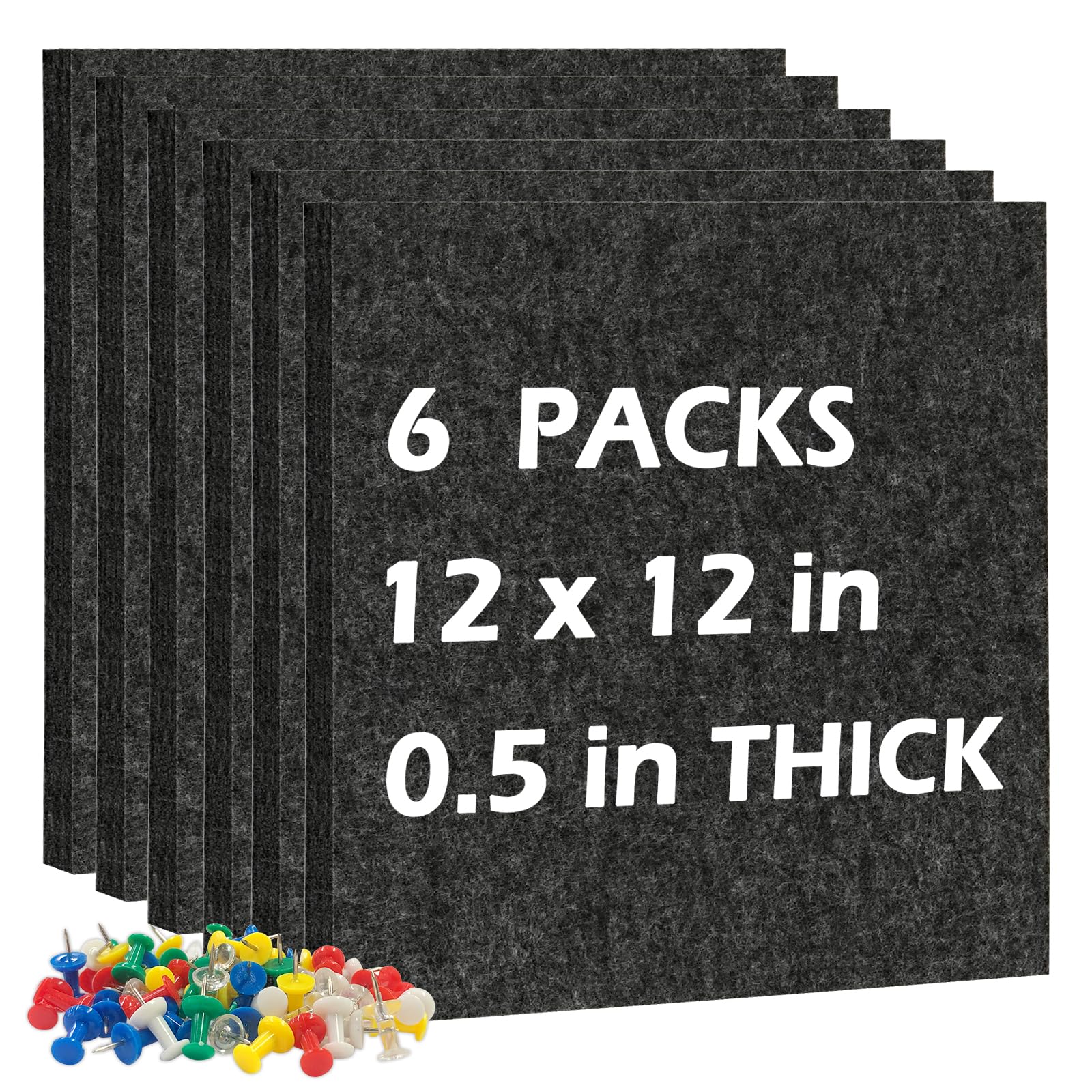 Dollar Boss Felt Cork Board Tiles, 6 Packs 12 ' X 12 ' 1/2 ' Thick Cork Bulletin Board Self Adhesive Corkboards For Walls Wit