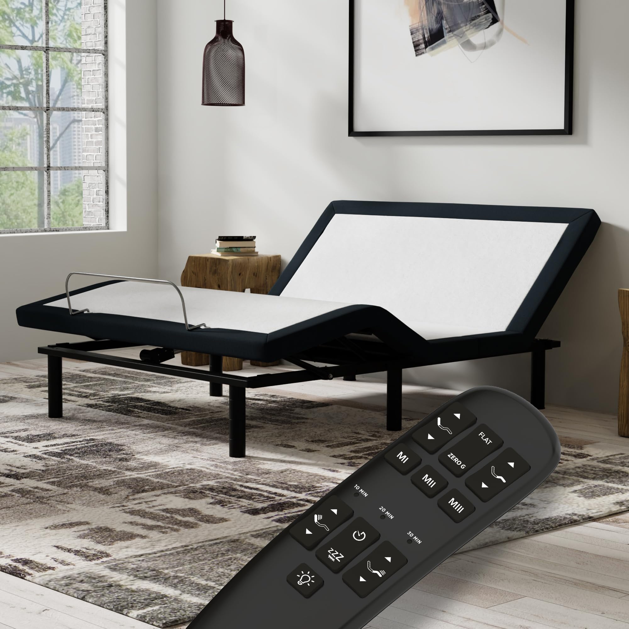 Blissful Nights e4 Queen Adjustable Bed Base Frame with Zero Gravity, Massage Motors, Anti-Snore, USB Charging, Nightlight, Wire