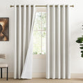 NICETOWN 100% Absolutely Blackout Linen Curtains with Thermal Insulated White Liner, Ivory, 62 Wide, 2 Pieces, Privacy Vertical 