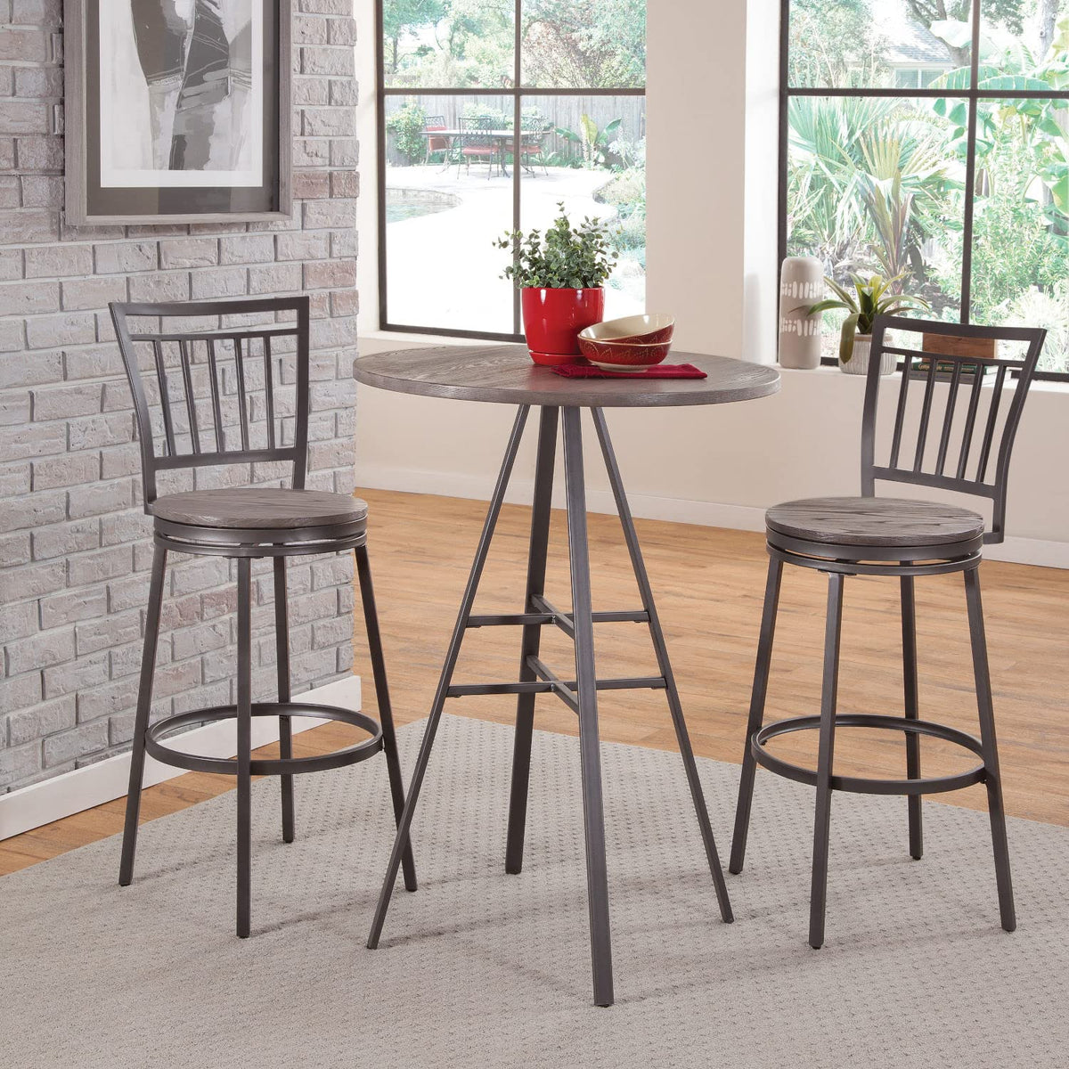 American Woodcrafters Talia 3-Piece Driftwood and Metal Pub Height Table Set