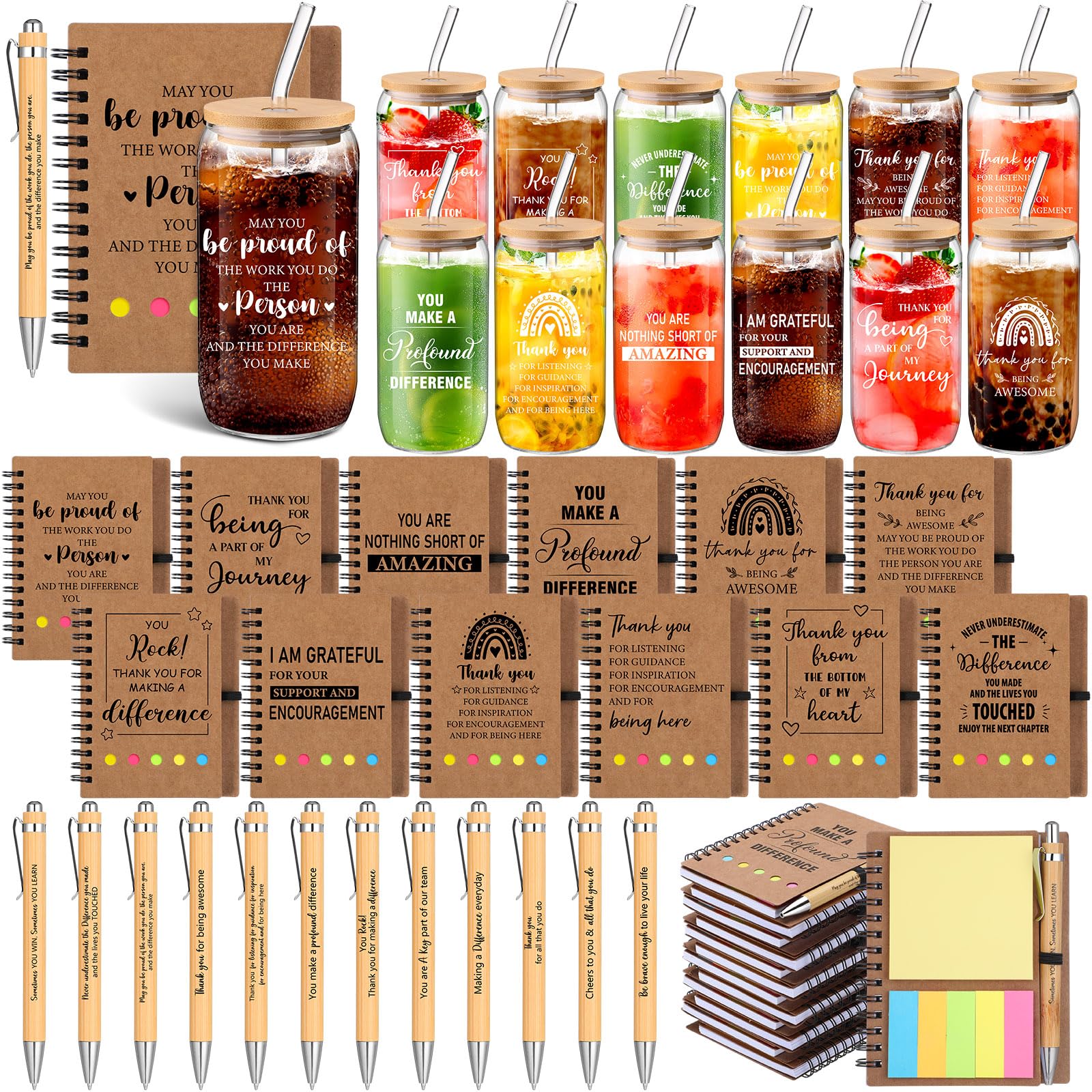 Skylety 12 Set Christmas Team Employee Appreciation Gifts Bulk Thank You Tumblers with Lid Inspirational Spiral Notebooks Sticky