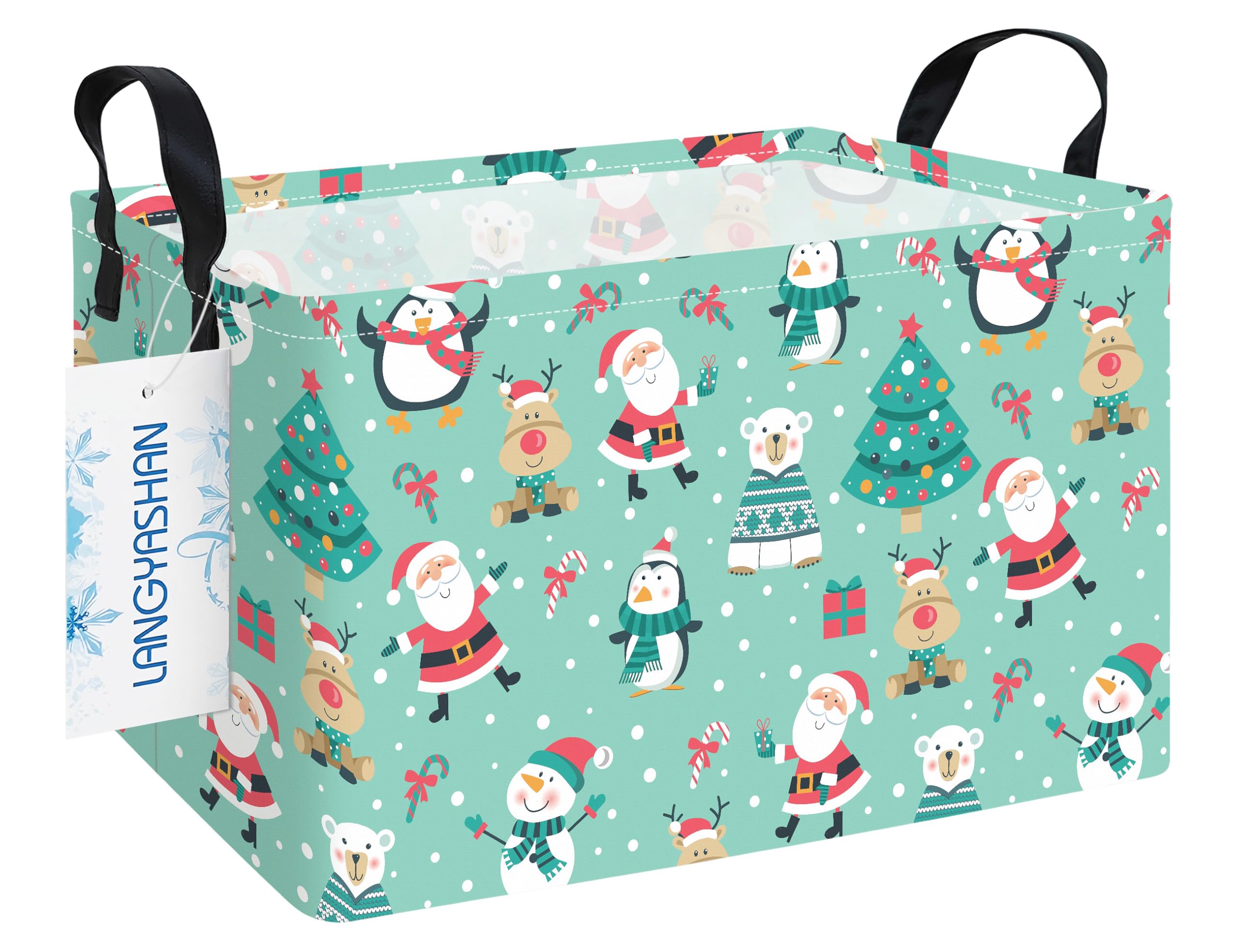 LANGYASHAN Rectangular Christmas Santa Claus Storage Basket with Handles for Organizing Home Kitchen Boys and Girls Toys Office 