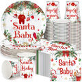 Hushee 200 Pcs Baby Shower Paper Plates Cups Napkins Party Supplies Tableware Set Disposable Cup Napkin for 50 Guest Party Decor