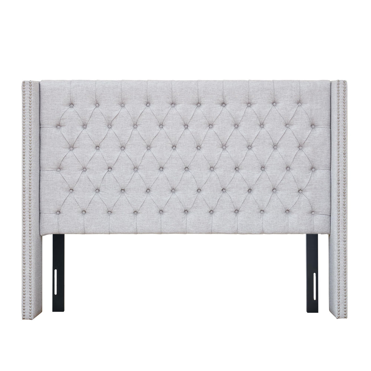 Madison Park Amelia Upholstered Headboard | Nail Head Trim Wingback Button Tufted | King, Grey