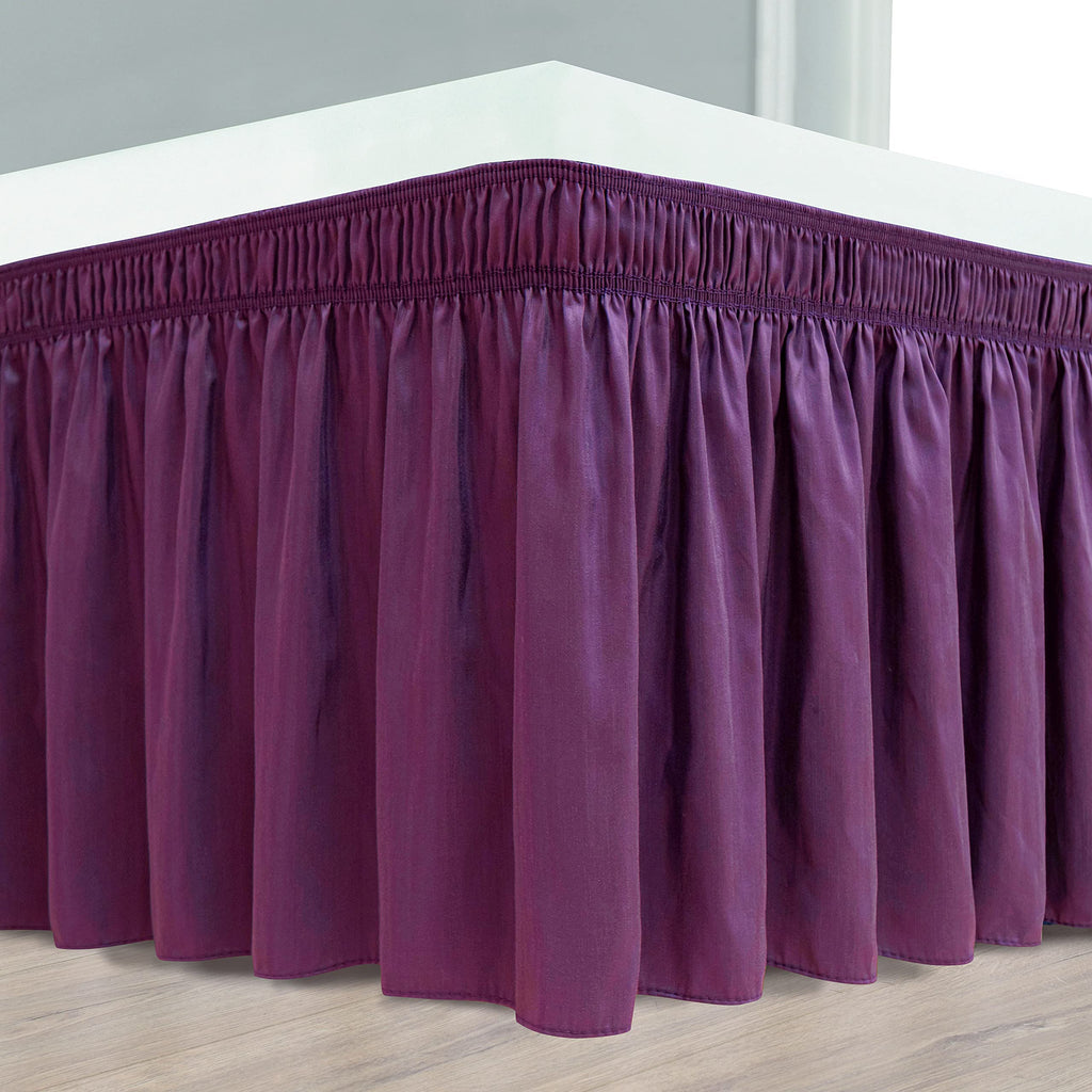 Biscaynebay Wrap Around Bed Skirts For Full & Full Xl Beds 15' Drop, Eggplant Adjustable Elastic Dust Ruffles Easy Fit Wrinkle