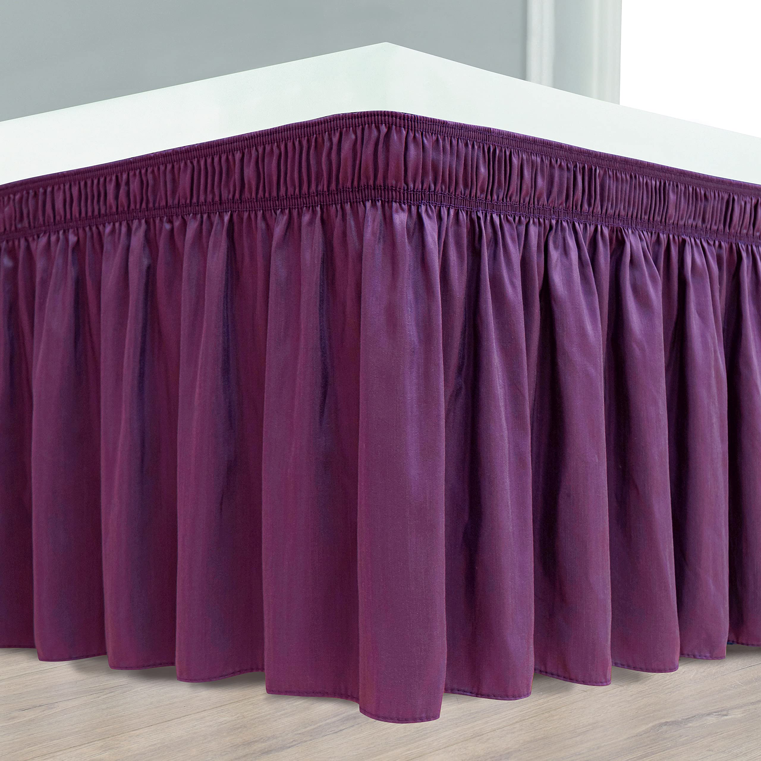 Biscaynebay Wrap Around Bed Skirts For Full & Full Xl Beds 15' Drop, Eggplant Adjustable Elastic Dust Ruffles Easy Fit Wrinkle