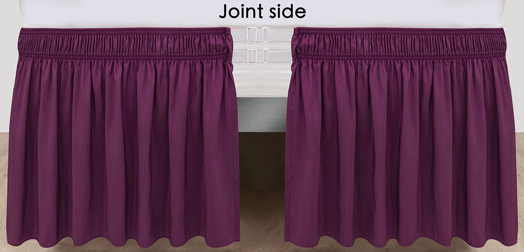 Biscaynebay Wrap Around Bed Skirts For King & Cal King Beds 15' Drop, Eggplant Adjustable Elastic Dust Ruffles Easy Fit Wrinkle
