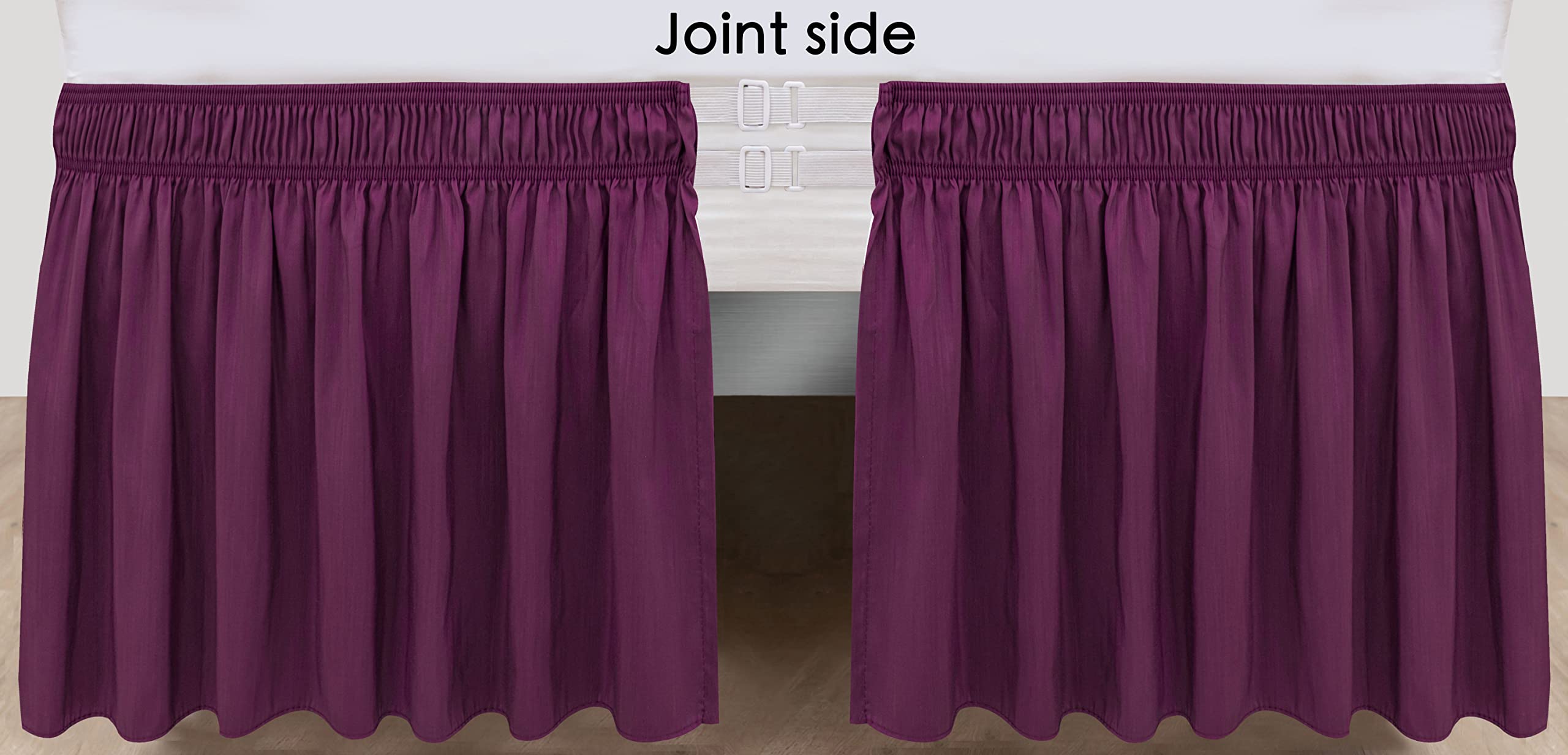 Biscaynebay Wrap Around Bed Skirts For King & Cal King Beds 15' Drop, Eggplant Adjustable Elastic Dust Ruffles Easy Fit Wrinkle