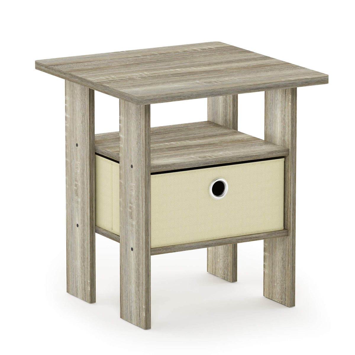 Furinno Andrey End Table / Side Table / Night Stand / Bedside Table With Bin Drawer, Sonoma Oak/Ivory