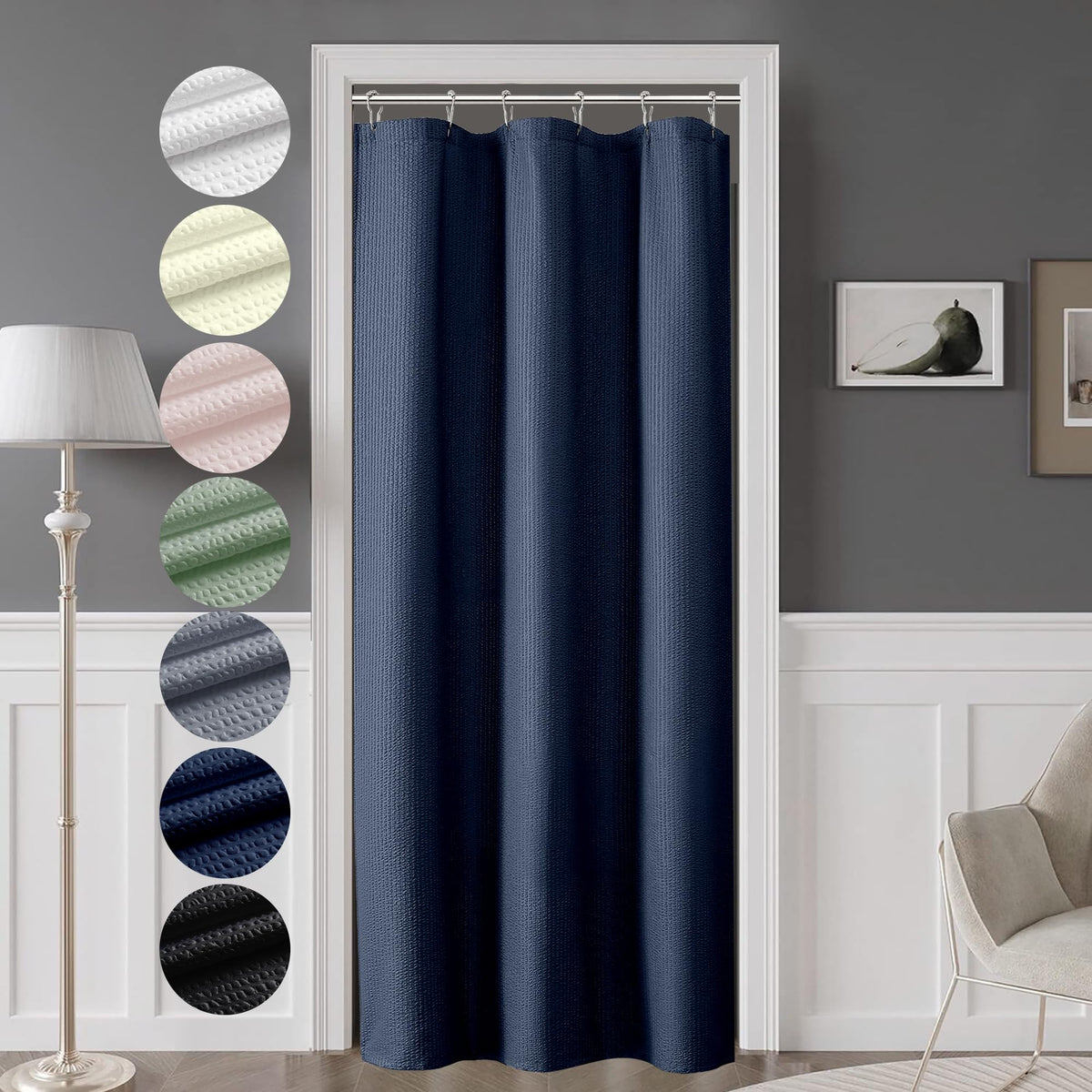 Ovzme Berry Stall Fabric Shower Curtain 36 X 72 Inch - Soft & Waffle Small Blue Shower Curtain For Bathroom With Texture For Nar