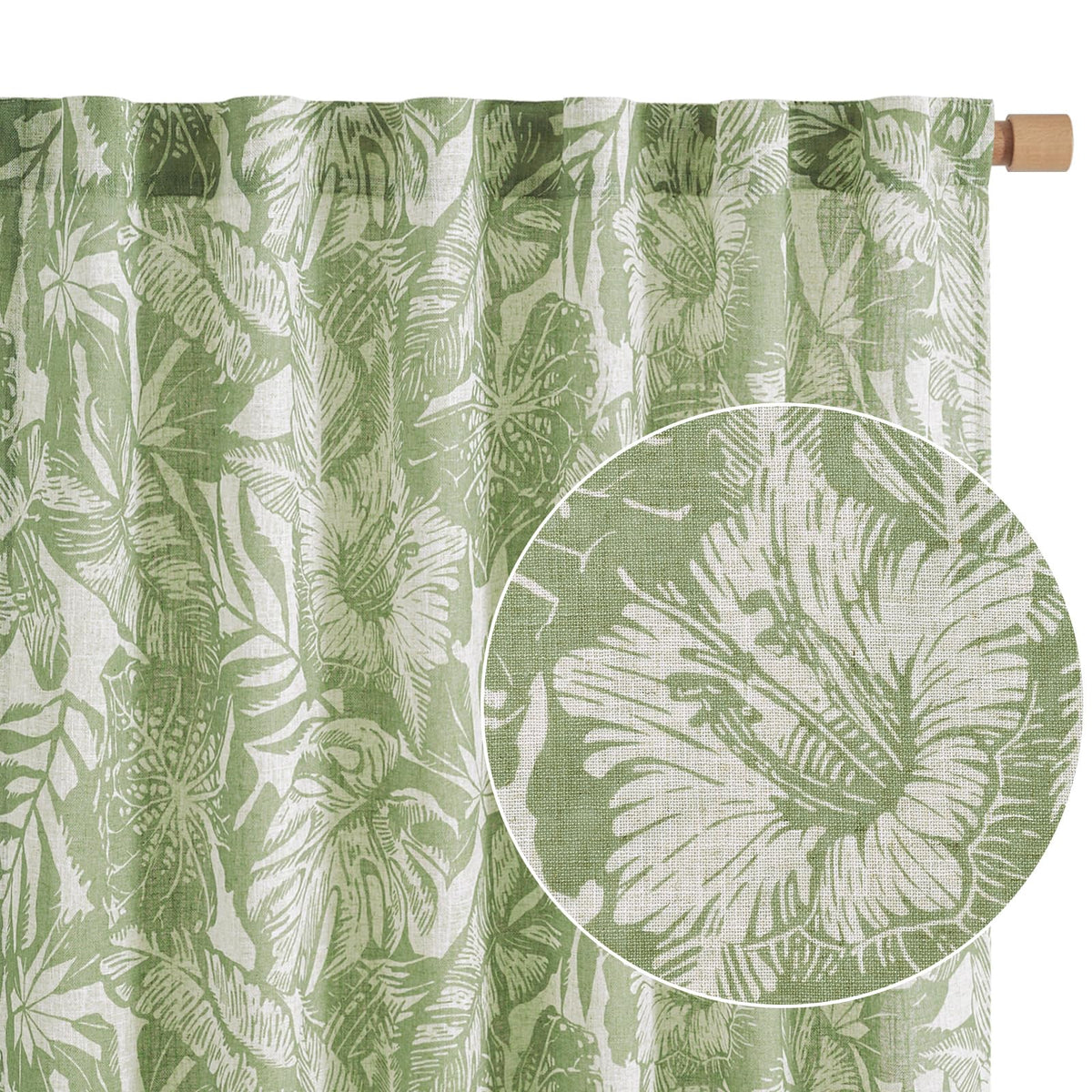 Jinchan Thick Linen Curtains 96 Inches Long Leaf Pattern Curtains For Living Room Bedroom Sage Green Floral Curtains William Mor