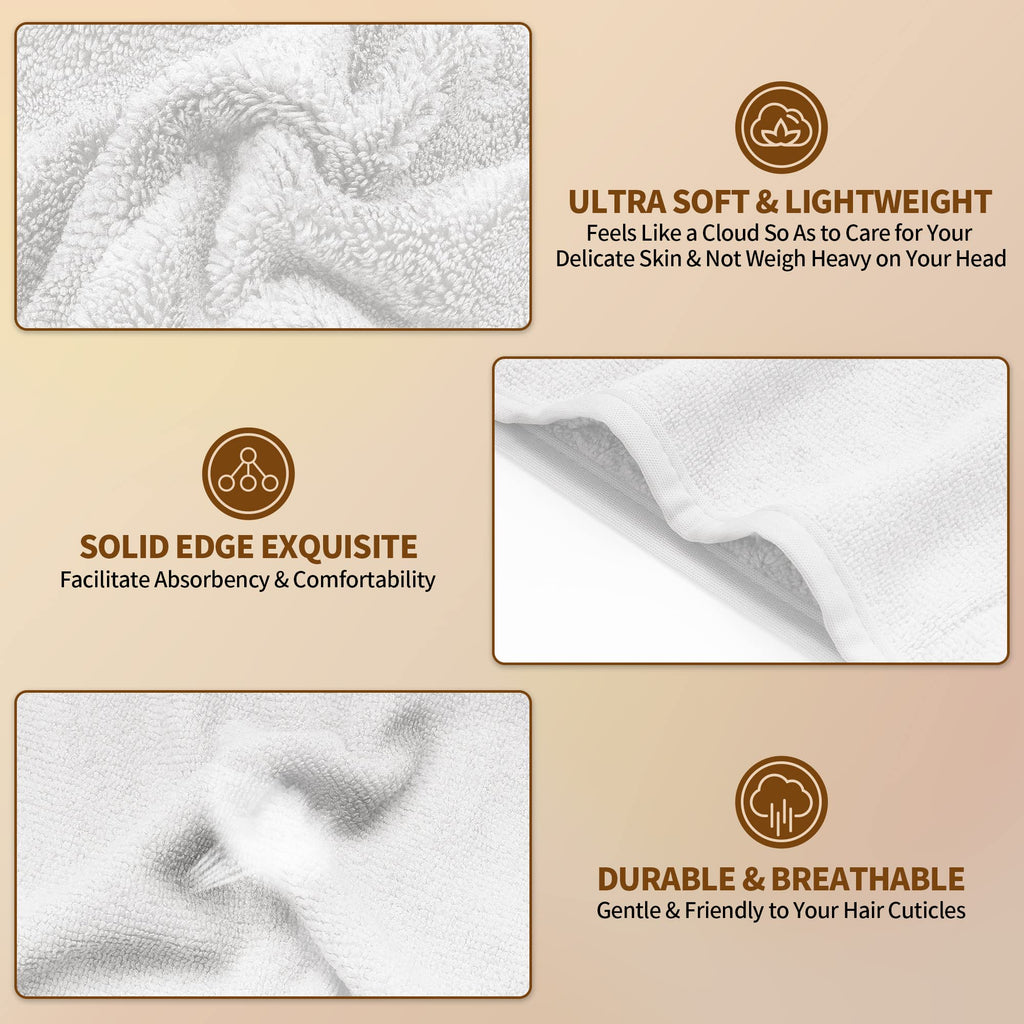 Nexcover Microfiber Hair Towel, 2 Pack (White Color) 9.8 Inch X 25.5 Inch Hair Turbans,Ultra Absorbent,Fast Drying Hair Towel Wr