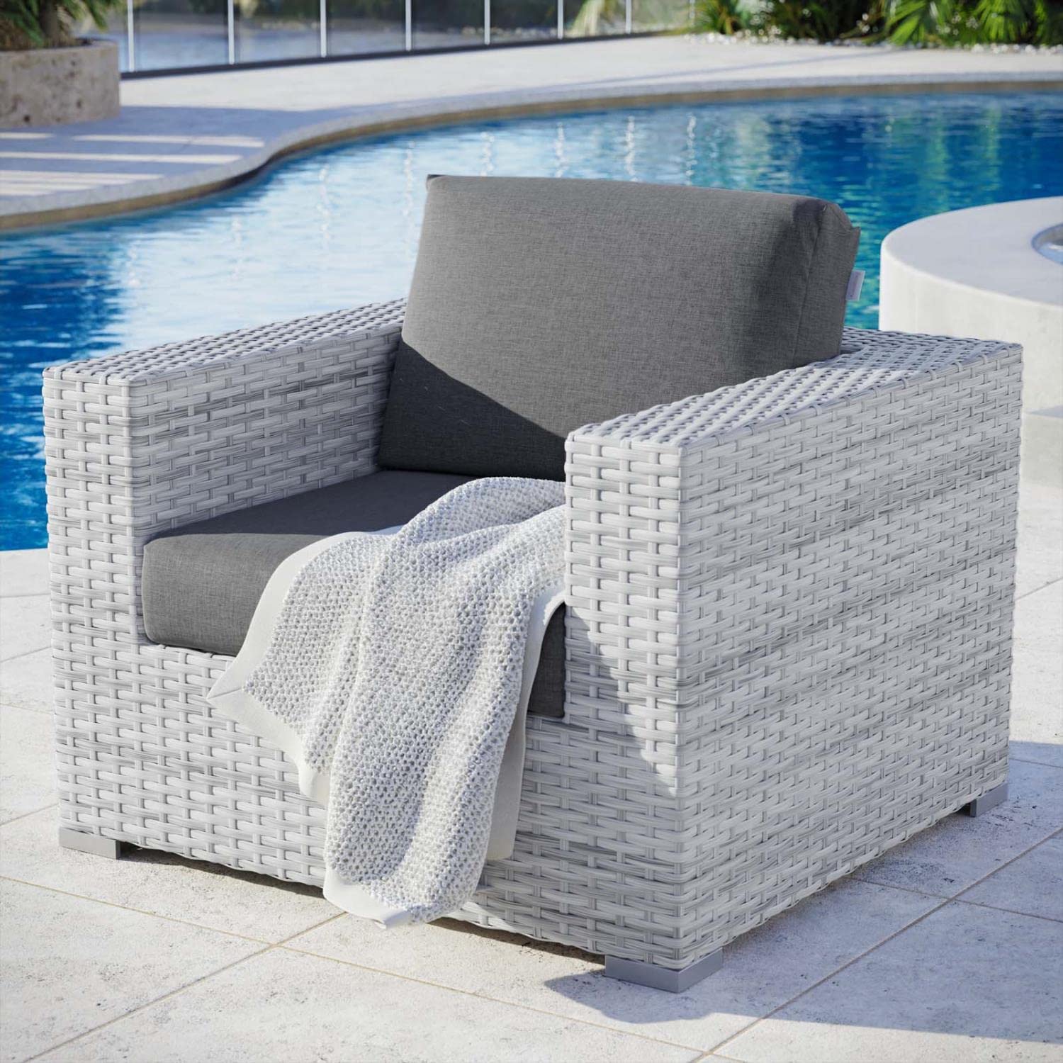 Modway Convene Wicker Rattan Outdoor Patio Armchair in Light Gray Charcoal