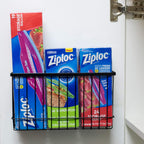 Toplife Black Wall Door Adhesive Kitchen Wrap Organizer Rack, No Drilling, Set of 1, Space-Saving Storage Solution