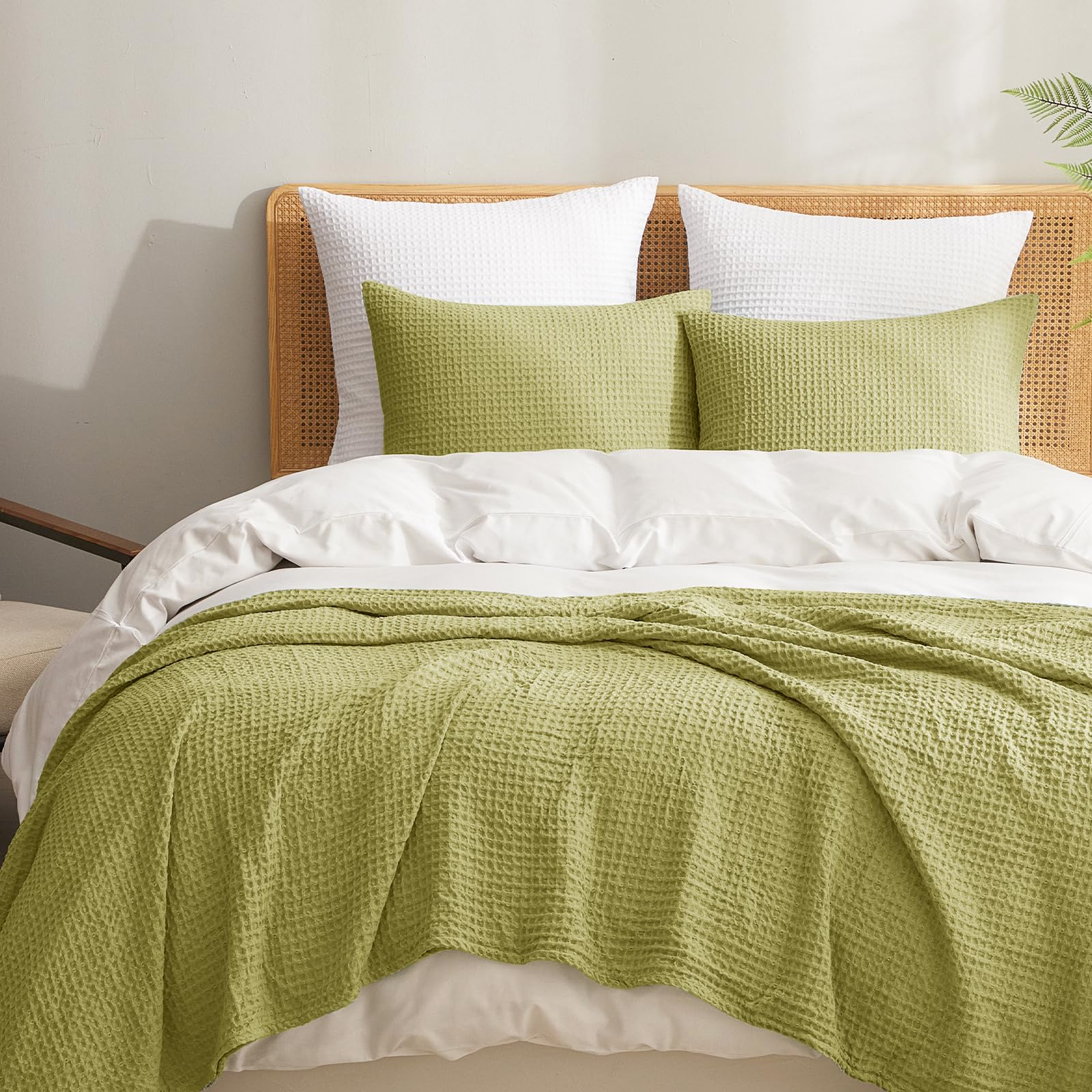 Phf Ultra Soft Waffle Weave Pillowcases King Size 20' X 36' 2 Pack, No Insert, Breathable Skin-Friendly Pillow Shams, Decorative Waffle Weave Pillow Case Covers, Olive Green