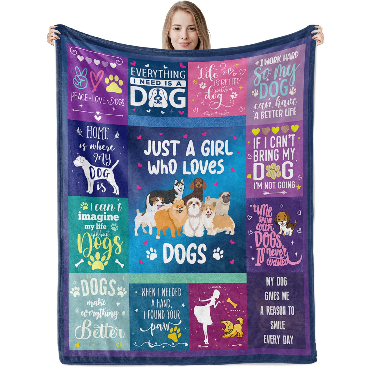 Dog Lovers Throw Blanket Gift For Girls, Just A Girl Who Loves Dogs Plush Flannel Blanket, Soft Cozy Cute Puppy Dogs Fluffy Flee