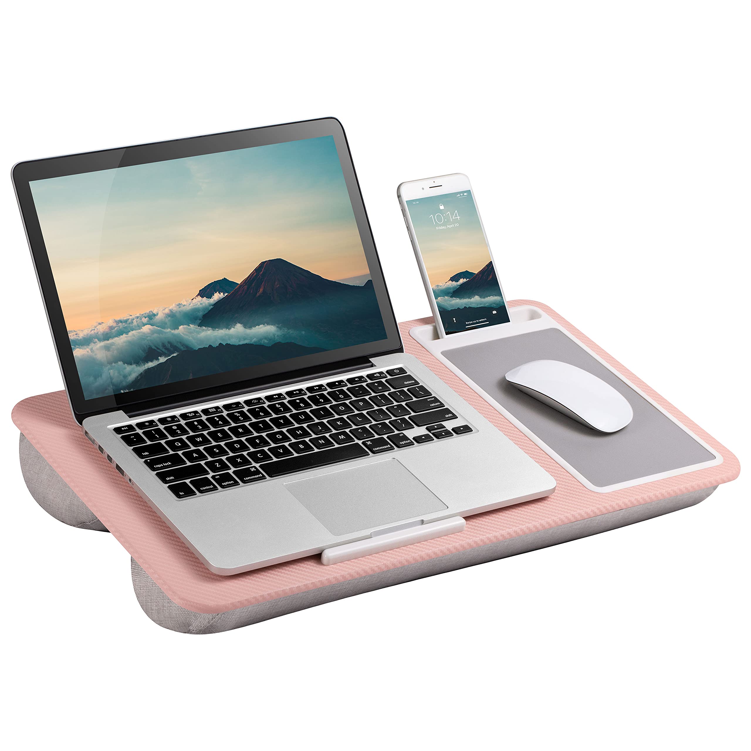 Lapgear Home Office Lap Desk With Device Ledge, Mouse Pad, And Phone Holder - Pink - Fits Up To 15.6 Inch Laptops - Style No. 91