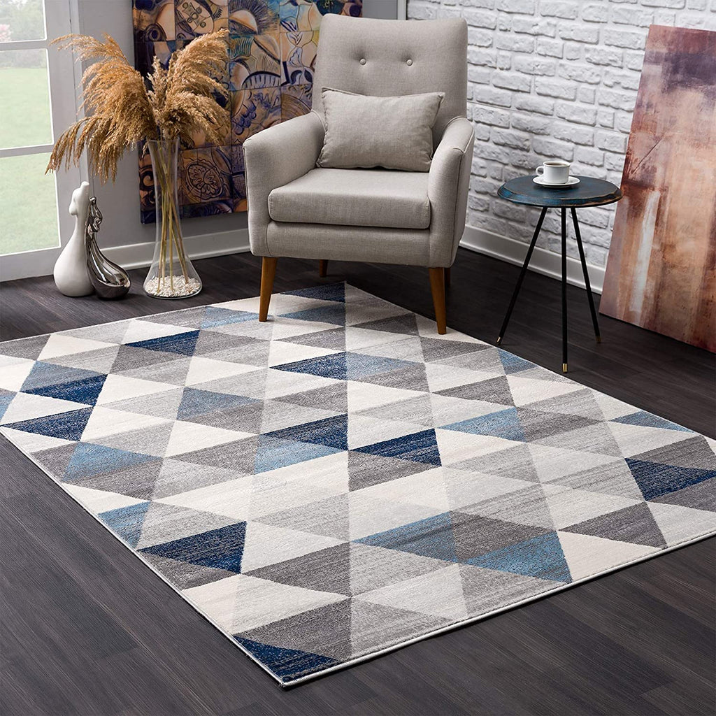 HomeRoots 100% Polypropylene 2’ x 8’ Navy Blue Geometric Diamond Runner Rug