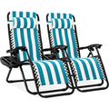Best Choice Products Set of 2 Adjustable Steel Mesh Zero Gravity Lounge Chair Recliners w/Pillows and Cup Holder Trays - Peacock