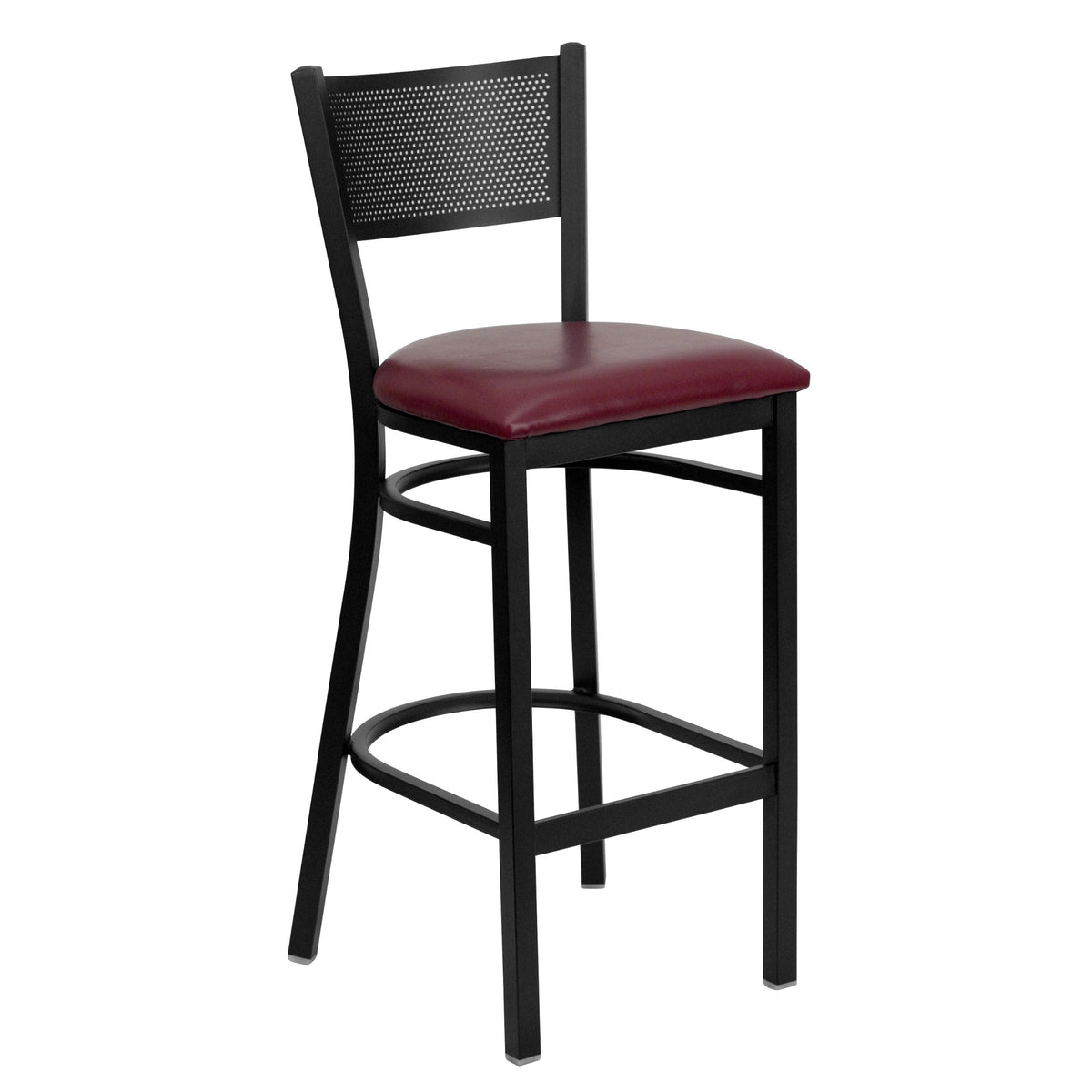 Flash Furniture Hercules Series Black Grid Back Metal Restaurant Barstool - Burgundy Vinyl Seat