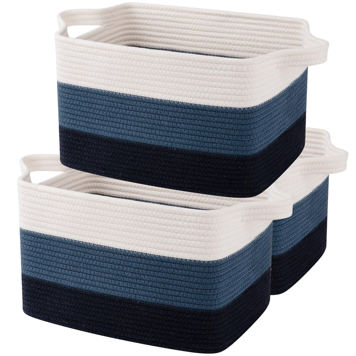 Oiahomy Storage Basket, Woven Baskets For Storage, Cotton Rope Basket For Toys,Towel Baskets For Bathroom - Pack Of 3, Gradient Blue