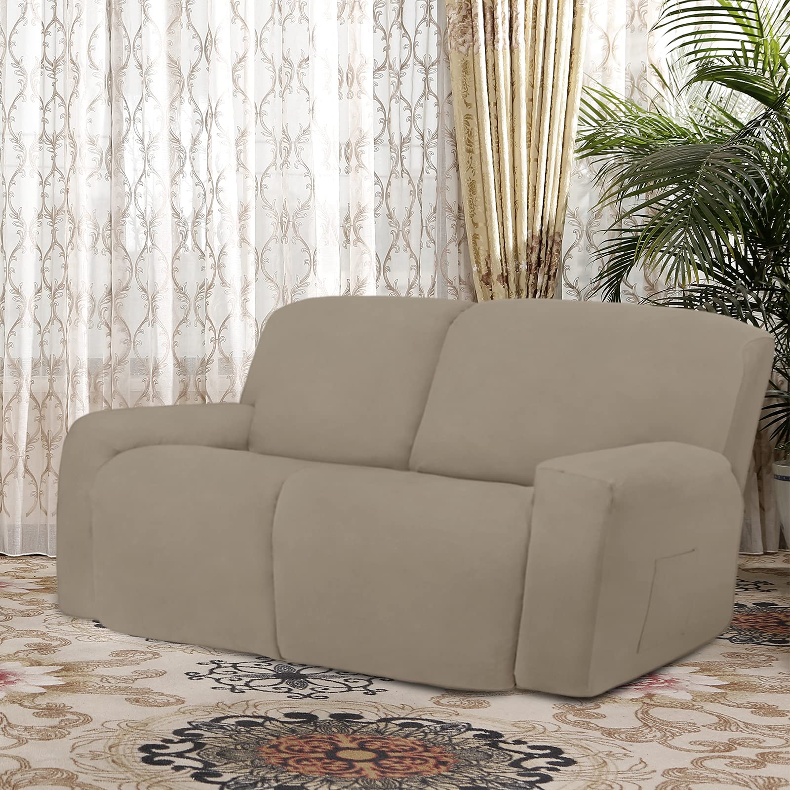 Easy-Going Oversized 6 Pieces Microfiber Stretch Sectional Recliner Loveseat Sofa Slipcover Soft Fitted Fleece 2 Seats Couch Cover Washable Furniture Protector With Elasticity For Kids Pet Natural