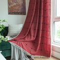 Sutuo Home Boho Curtains for Bedroom 96 Inch Length, Semi Blackout Checkered Linen Farmhouse Vintage Chic Tassels Window Treatme