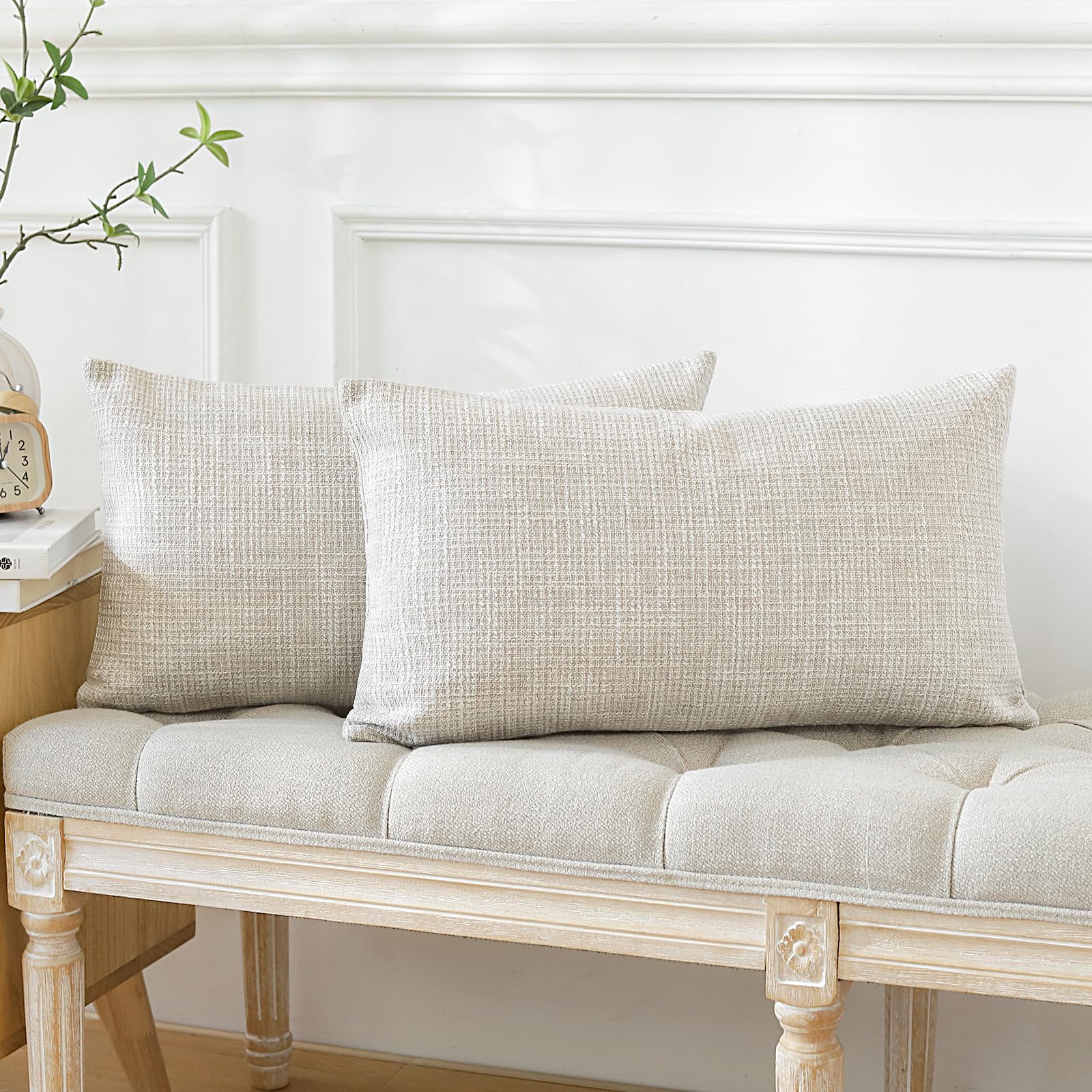 Otostar Pack Of 2 Throw Pillow Covers 12X20 Inch Linen Beige Pillowcases Farmhouse Decorative Solid Pillow Covers 30X50 Cm Lumba
