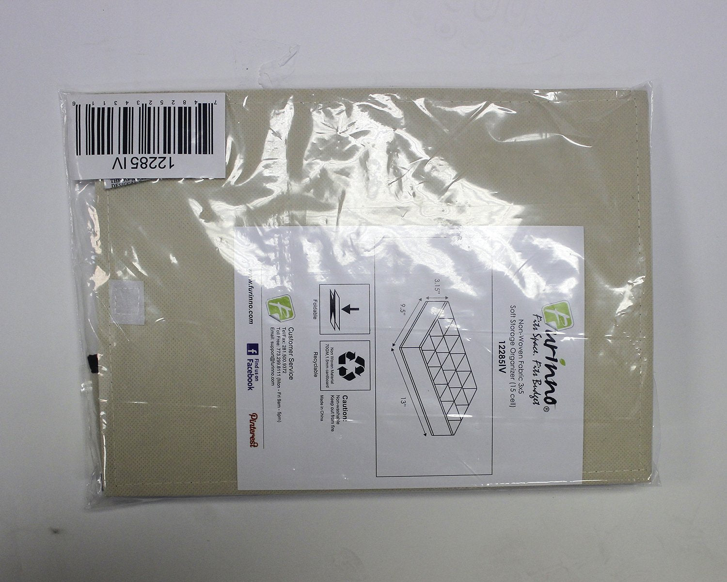 Furinno 12286Iv Non-Woven Fabric Storage Organizer, 4 By 2-Inch, Ivory With Brown Trim