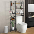 CAPHAUS 31-Inch Bamboo Over The Toilet Storage, Bathroom & Laundry Organizer, Behind Toilet Bathroom Shelf Rack with Hooks & Adj