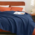 Phf 100% Cotton Waffle Weave Blanket Twin Size 66'X90' - Lightweight Washed Soft Breathable Blanket -Great Blanket Layer For Couch Bed Sofa - Elegant Aesthetic Roome Decoration - Navy Blue/Bright Blue