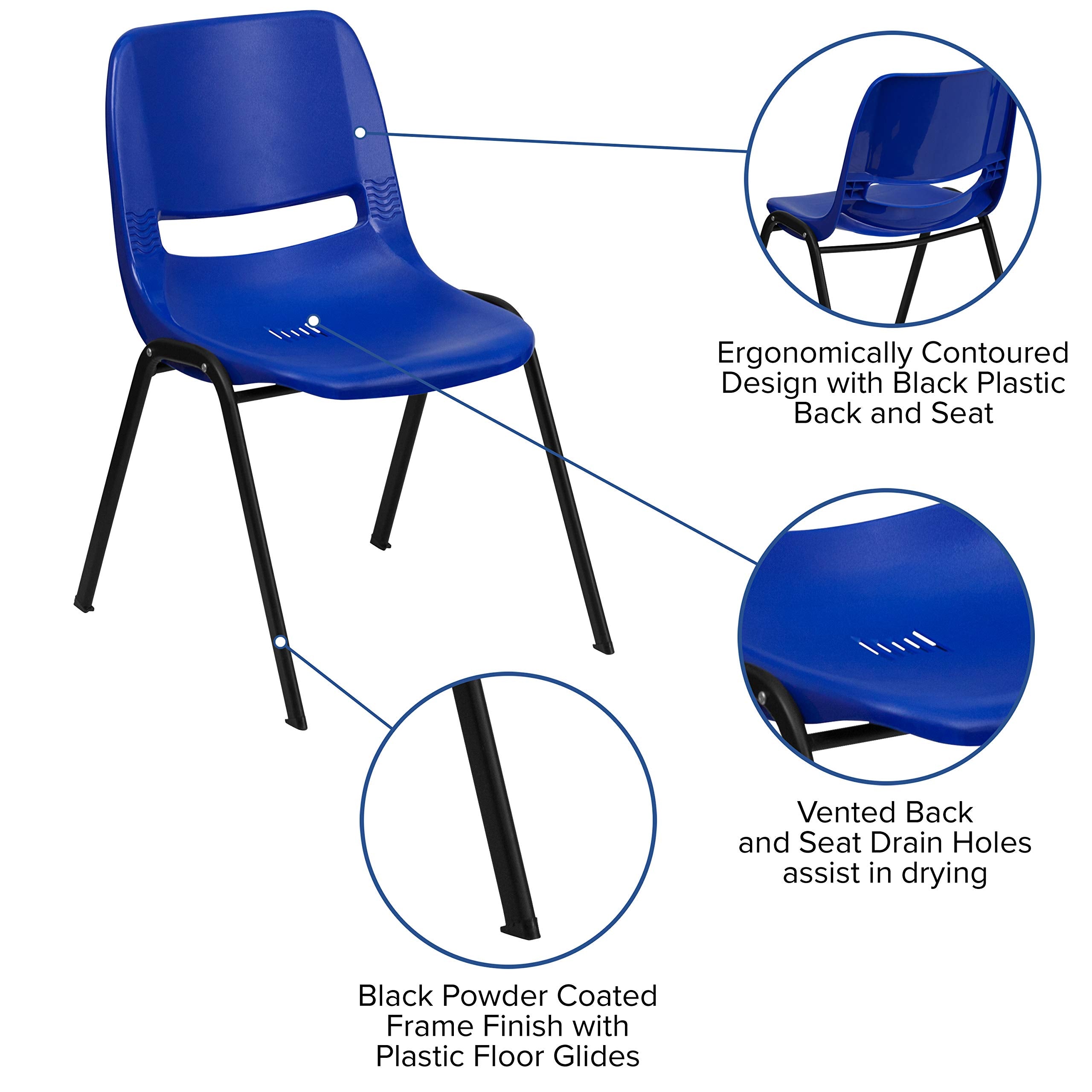 Flash Furniture HERCULES Series 880 lb. Capacity Blue Ergonomic Shell Stack Chair with Black Frame