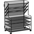 MINDEPOT 4-Tier Paper Organizer + 3-Pocket File Holder + Drawer + Pen Holders, Desktop File Organizers Paper Tray for Office Sup