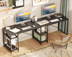 Bestier 95.2” L Shaped Desk, Reversible Corner Computer Desk Or 2 Person Long Table With Adjustable Shelves, Large Writing Study Workstation With 3 Cable Holes - Black
