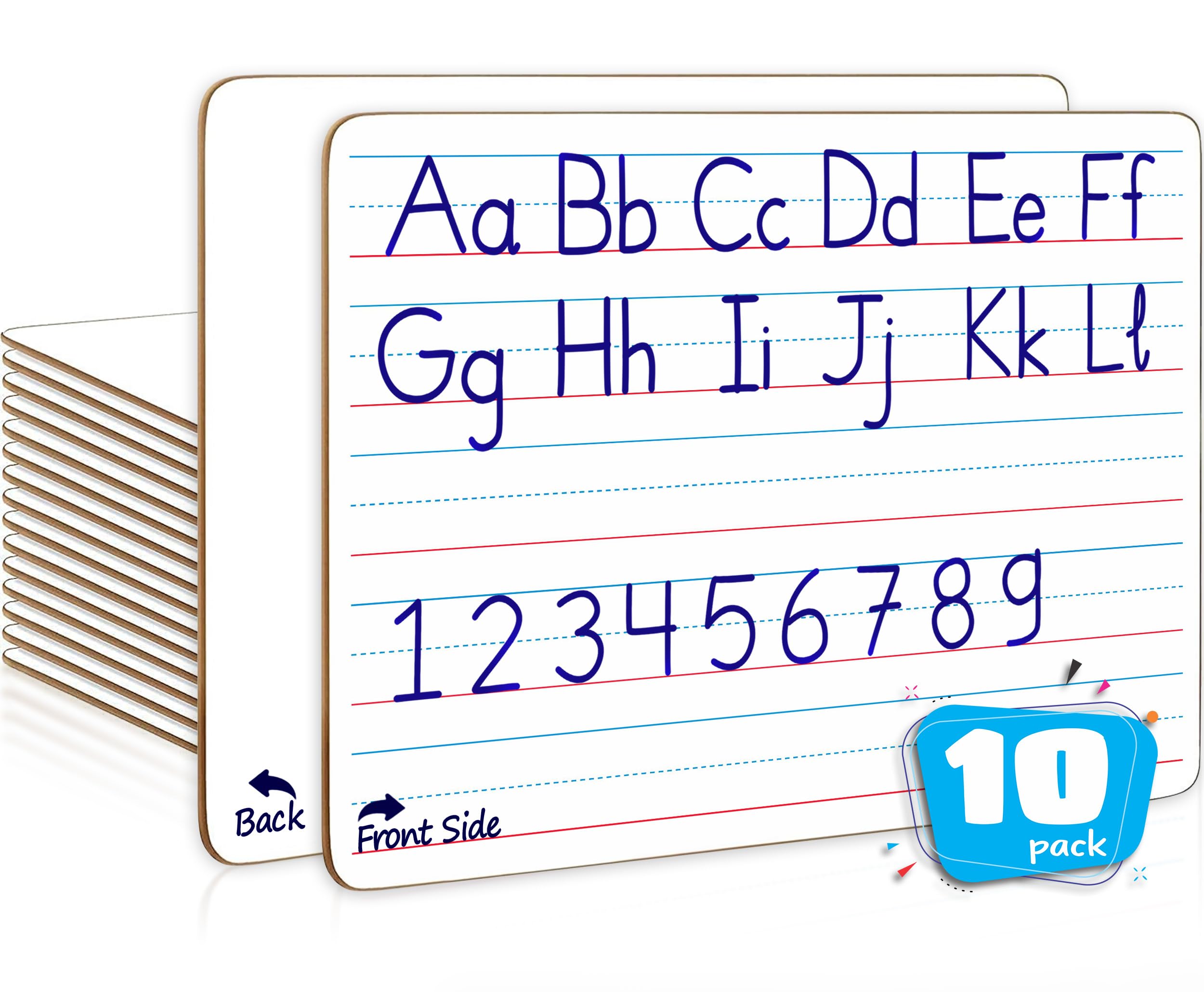 10 Pack Double Sided Whiteboard Lined Dry Erase Board For Kids 4+ Ruled Writing Board Handwriting Practice - Small White Board D
