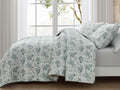 Chezmoi Collection Gigi 3-Piece Printed Floral Cotton Quilt Set Oversized King Size - Elegant Blue Ivory White Floral Flower - S