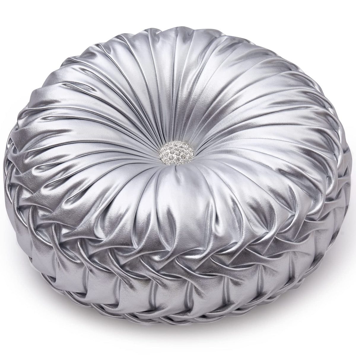 Eucior Round Throw Pillows,Pumpkin Pleated Handmade Metallic Throw Pillows,Silver Pillows,Modern Leather Decorative Pillowcases