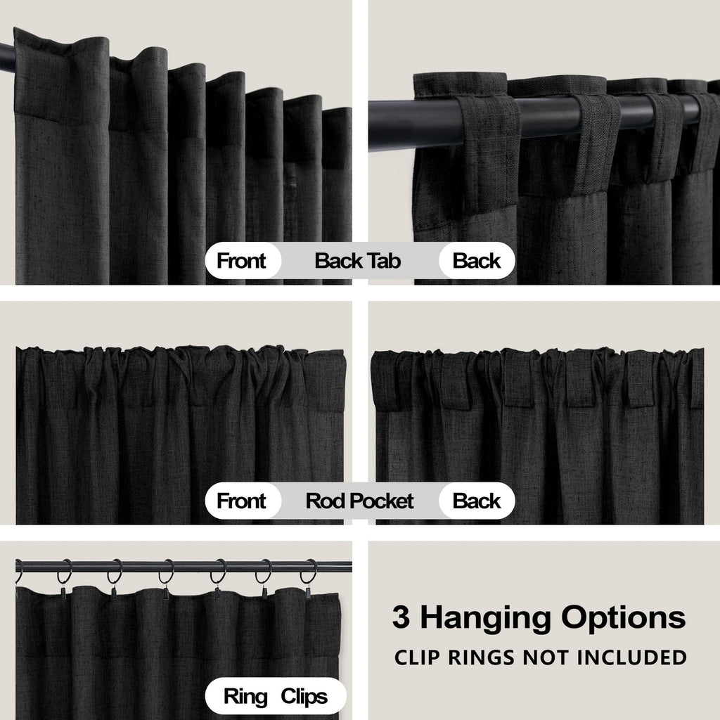 Koufall Black Back Tab Rod Pocket Linen Sheer Curtains For Living Room 52X90 Inches Long