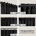 Koufall Black Back Tab Rod Pocket Linen Sheer Curtains For Living Room 52X90 Inches Long