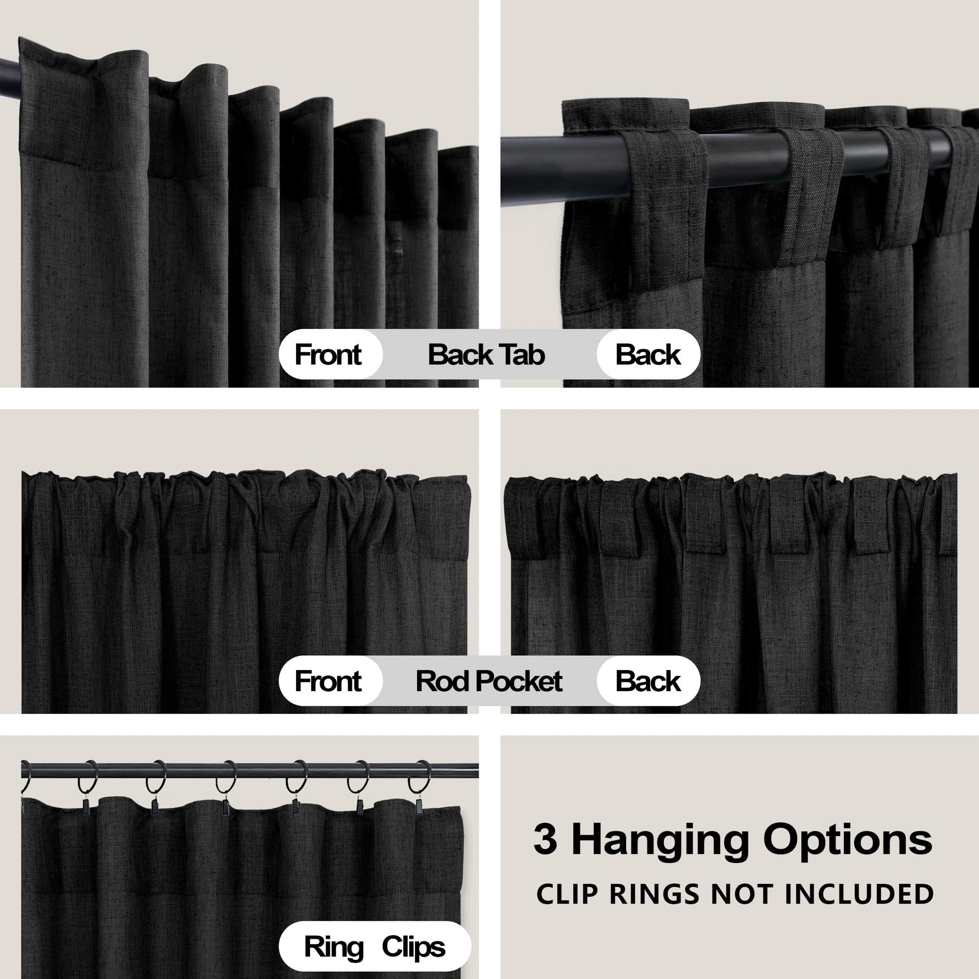 Koufall Black Back Tab Rod Pocket Linen Sheer Curtains For Living Room 52X90 Inches Long