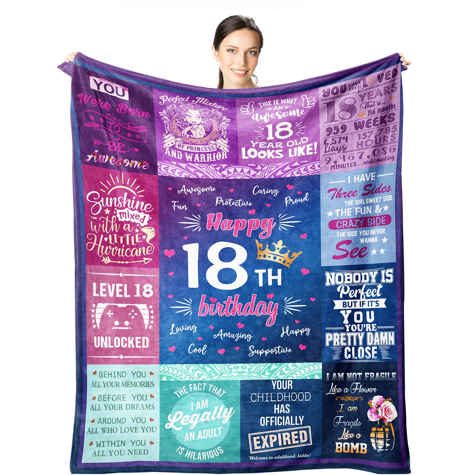 Wisegem 18Th Birthday Gifts For Girls - 18Th Birthday Decorations For Girl 50'X40' Blanket - Gifts For 18 Year Old Girl- Gifts