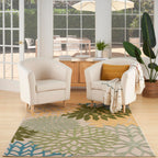 Nourison Aloha Tropical Indoor/Outdoor Green Multicolor 3'6' X 5'6' Area Rug, Easy Cleaning, Non Shedding, Bed Room, Living Room, Dining Room, Backyard, Deck, Patio (4X6)