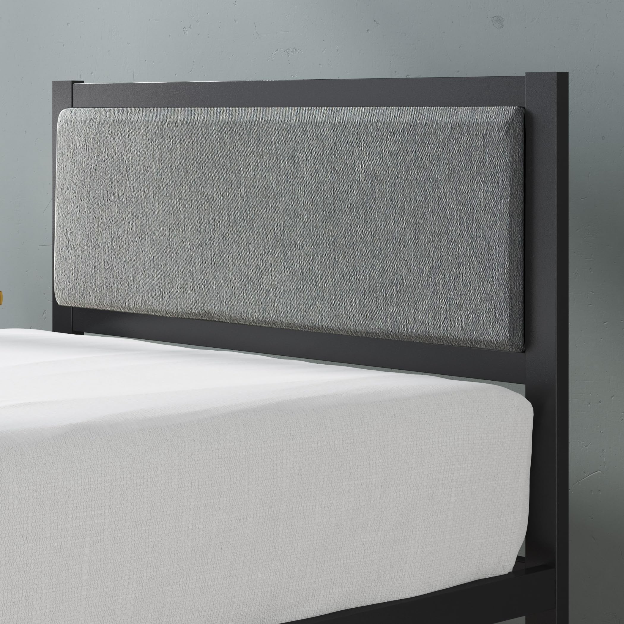 Zinus Korey Metal Platform Bed Frame with Upholstered Headboard, Black, Twin