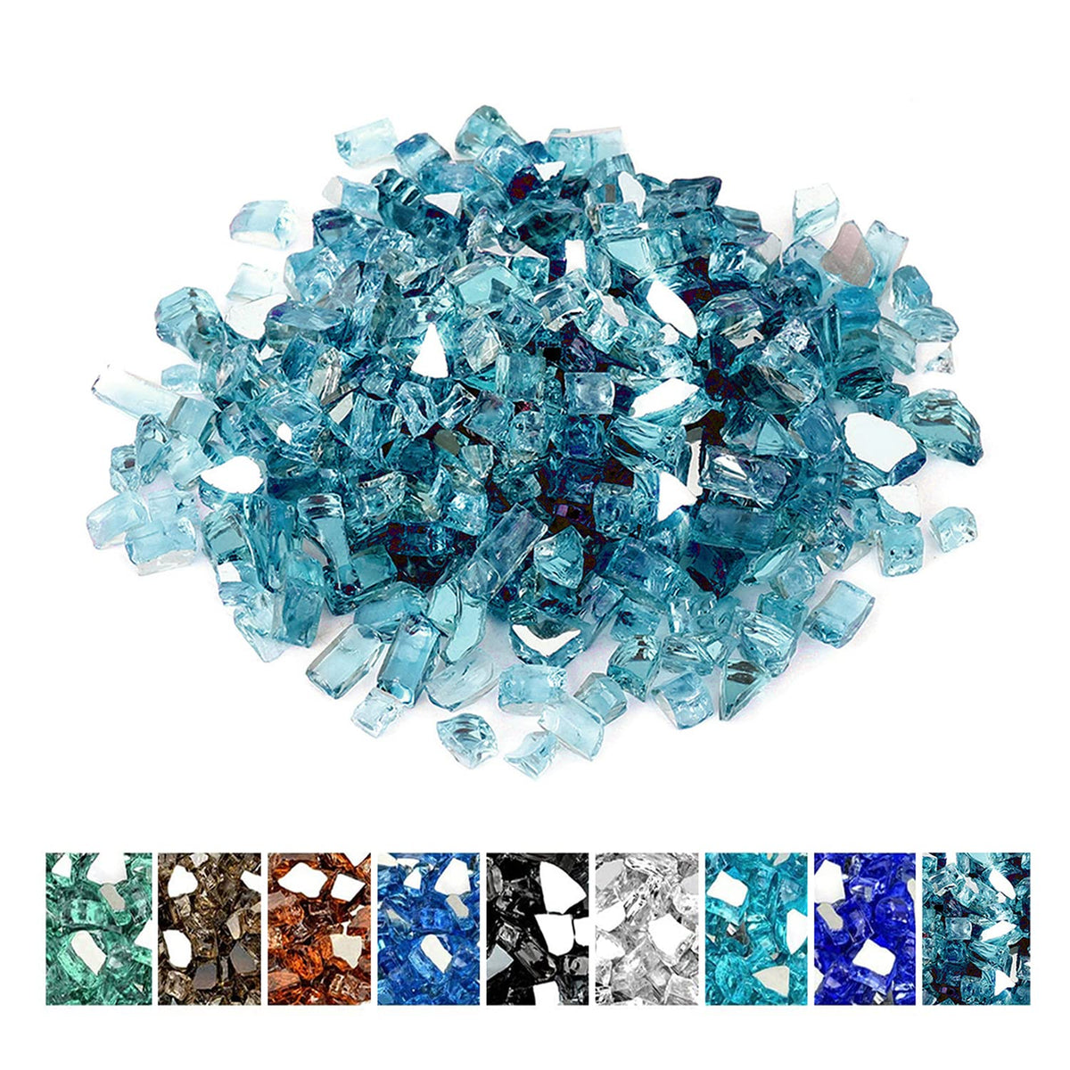 Mr. Fireglass Reflective Fire Glass For Fireplace Fire Pit And Landscaping, 10 Pounds 1/2 Inch High Luster Aqua Blue Fire Rocks