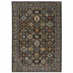 HomeRoots 507994 8 x 11 ft. Blue Red Beige Orange Green & Rust Oriental Power Loom Stain Resistant Rectangle Area Rug with Fringe