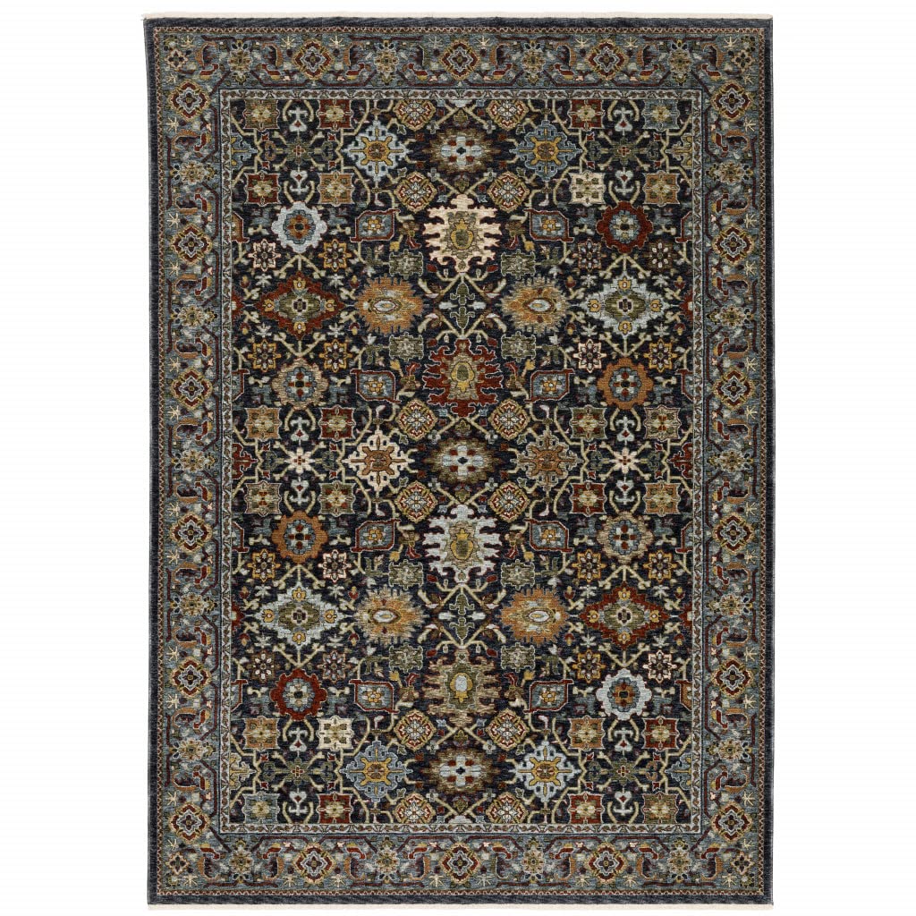 HomeRoots 507994 8 x 11 ft. Blue Red Beige Orange Green & Rust Oriental Power Loom Stain Resistant Rectangle Area Rug with Fringe
